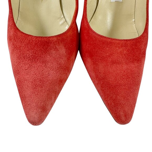 Manolo Blahnik Shoes Red Suede Leather Heels Pumps EU Size 36.5 or US 6 Italy - Picture 4 of 12